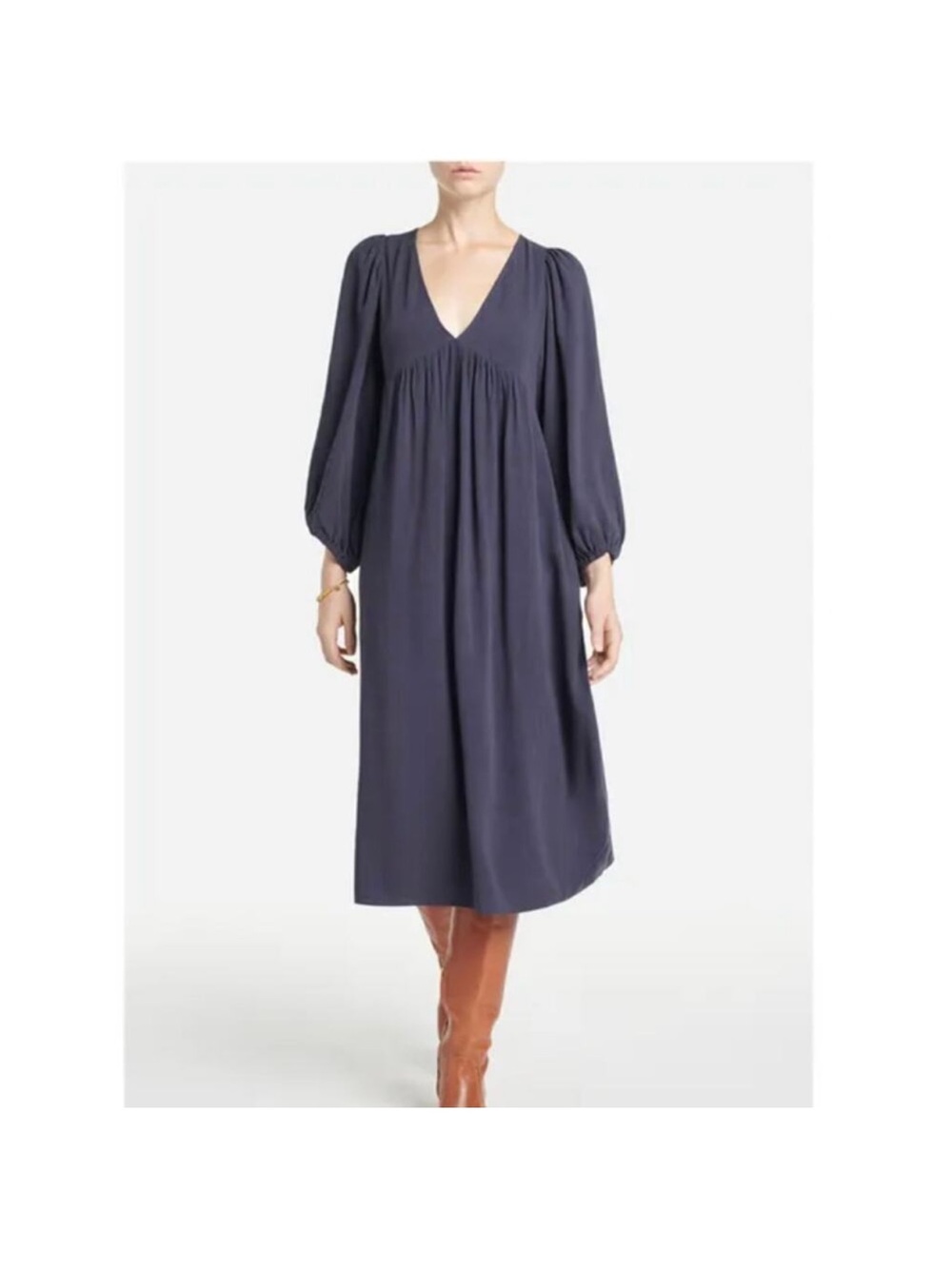Vanessa Bruno Black V-Neck Gathered Midi Dress